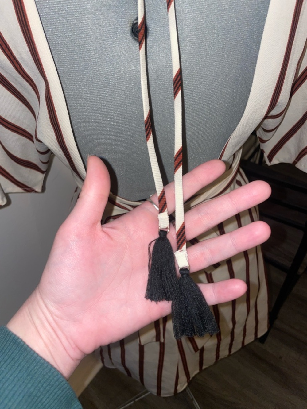 Striped Cream & Deep Red V-Neck Mini Dress - Picture 5 of 7